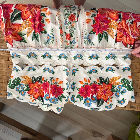 NWT Farm Rio Bloom Garden Midi Dress Off White Floral Embroidered Scallop  XL - Picture 8 of 9